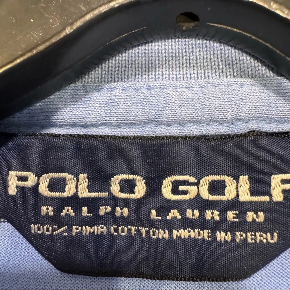 RALPH LAUREN POLO GOLF Mens Polo Shirt Blue, White, gray Stripe Sz L